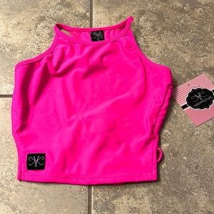 Kandi Kouture Girls Neon Pink Open Tie Back Dance Top New sz CL 7/8